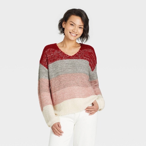 Knox Rose Women's‎ Striped V-Neck Pullover  Sweater Size M - Picture 1 of 7